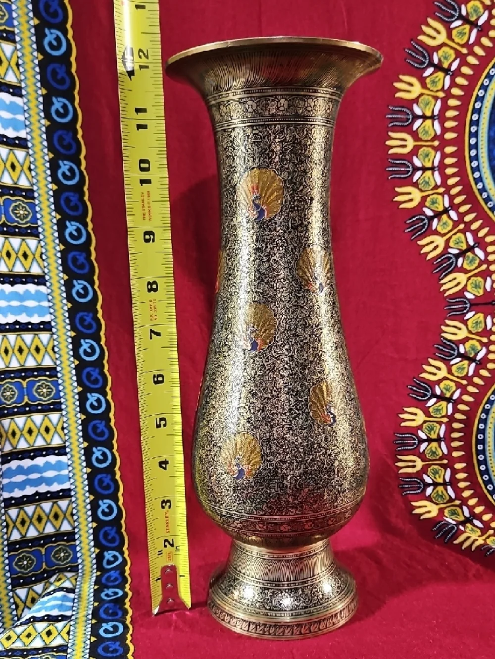 Vintage Brass Peacock Vase Made in India 12
